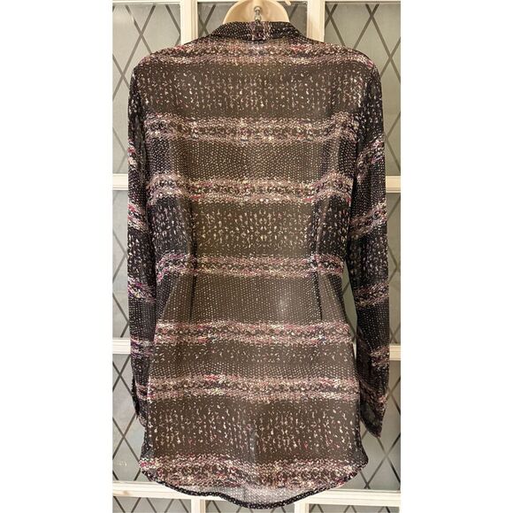 CAbi Paris Sheer Blouse #3249 Size Small Black Pink Button Down Long Sleeve Top - Picture 3 of 6